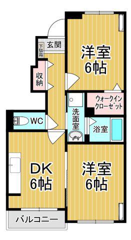 ヴァン ヴェール II(2DK/1階)の間取り写真