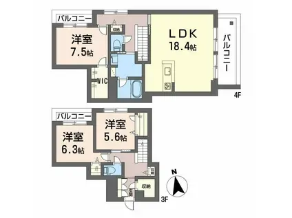 ディアマント番町(3LDK/3階)の間取り写真