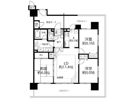 ライオンズマンション天神橋筋六丁目(3LDK/9階)の間取り写真