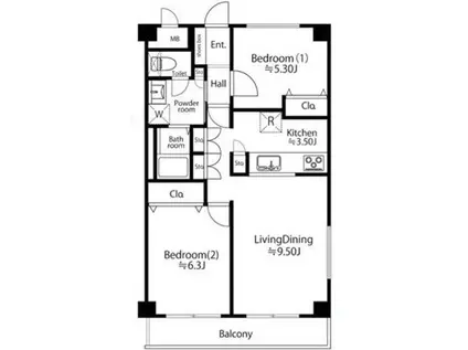 ニックハイムリビュレット野毛(2LDK/8階)の間取り写真