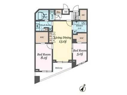 パシフィックレジデンス目黒本町(2LDK/2階)の間取り写真