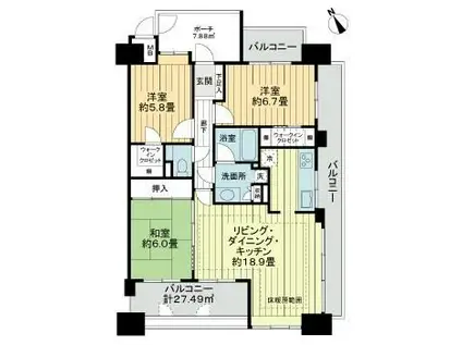 サーパス長町(3LDK/6階)の間取り写真