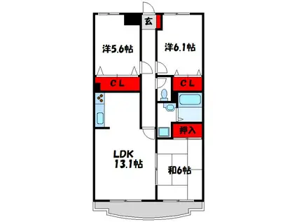 フロレスタ赤間(3LDK/1階)の間取り写真