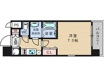 スワンズシティ南堀江ブルーム(1K/3階)の間取り写真
