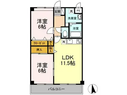 ヴィラージュ有玉(2LDK/3階)の間取り写真