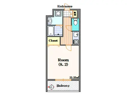 スイス難波西(1K/2階)の間取り写真