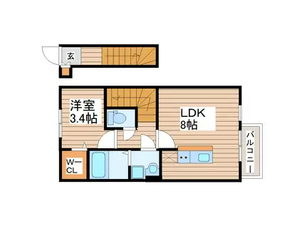 CASA TELA(1LDK/2階)の間取り写真