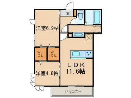 プレジール平安(2LDK/1階)の間取り写真