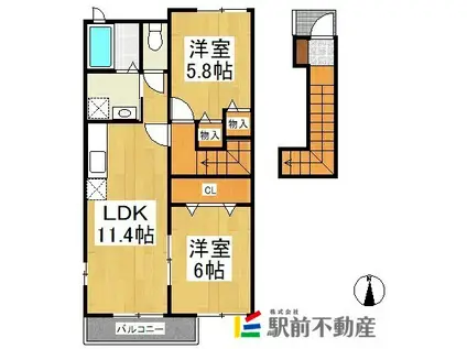 ブライドガーデンI C棟(2LDK/2階)の間取り写真