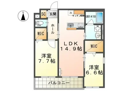 CASA桜山(2LDK/2階)の間取り写真