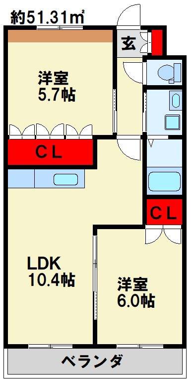 サンシャインガーデンTONAMI(2LDK/2階)の間取り写真