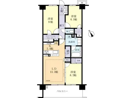 ウエリスつくば研究学園レジデンス1503(3LDK/5階)の間取り写真