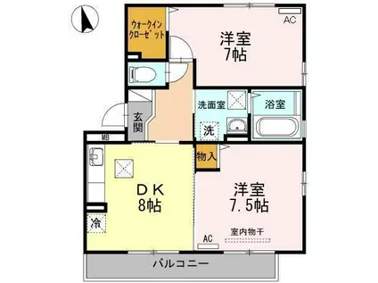 セジュールスハマA棟(2DK/1階)の間取り写真