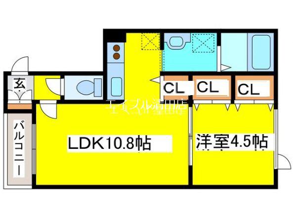地下鉄東豊線 福住駅 バス乗車時間：8分 最寄りバス停で下車 徒歩3分 3階建 築22年(1LDK/2階)の間取り写真