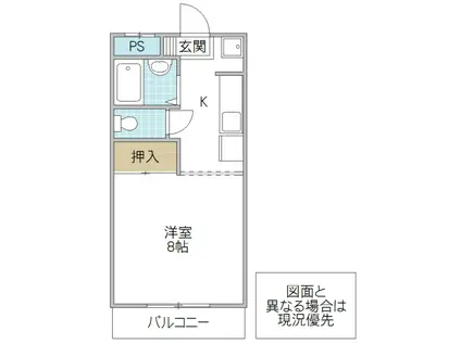 リバーストーン春日(1K/2階)の間取り写真