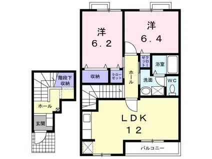 サウスコートI C(2LDK/2階)の間取り写真
