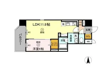 TWIN TOWERS SELINA(1LDK/11階)の間取り写真