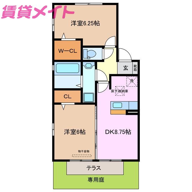 ウィステリアA(2DK/1階)の間取り写真