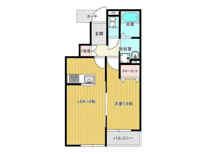 クレアージュ小中野B(1LDK/1階)の間取り写真