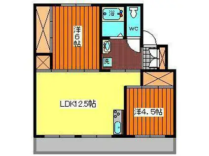 フォルクロール河辺 001号棟(2LDK/2階)の間取り写真