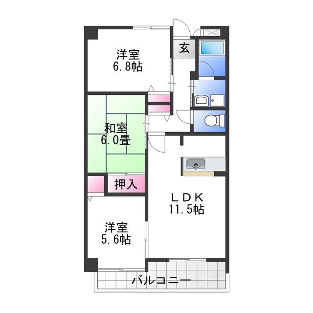 パデシオン大野芝(3LDK/4階)の間取り写真