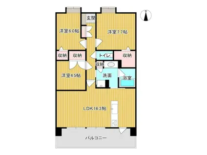 クエストコート長府紺屋町ガーデンテラス(3LDK/1階)の間取り写真