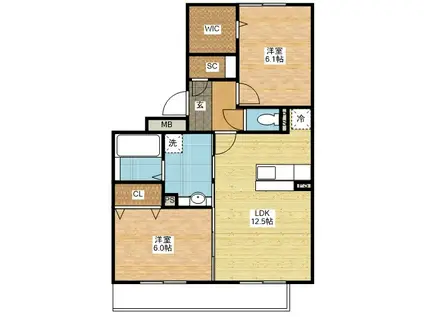 クリスタルコート平間(2LDK/1階)の間取り写真