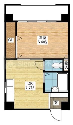 KS平野町(1DK/6階)の間取り写真