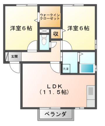 グランヴィラージュC・D(2LDK/2階)の間取り写真
