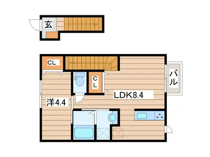 キララ鈎取本町II(1LDK/2階)の間取り写真