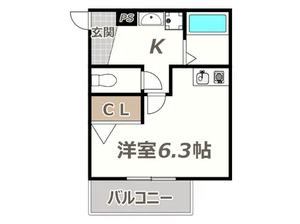 ディアネス(ワンルーム/2階)の間取り写真