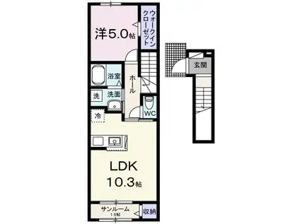 ジャスティス C(1LDK/2階)の間取り写真