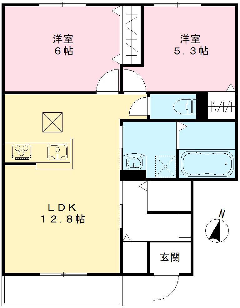 エルメホール(2LDK/1階)の間取り写真