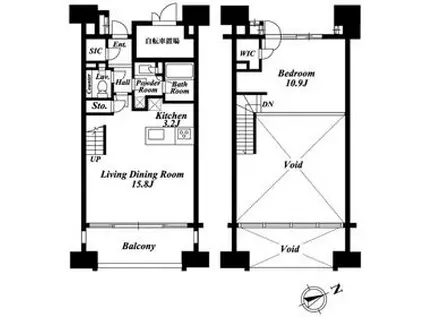新交通ゆりかもめ 芝浦ふ頭駅 徒歩12分 12階建 築21年(1LDK/4階)の間取り写真