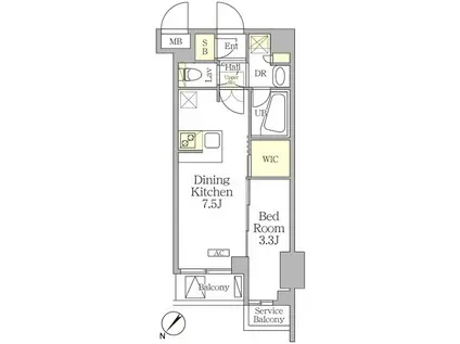 アジールコート池尻大橋(1DK/4階)の間取り写真