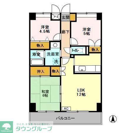 グランディス新八柱(3LDK/4階)の間取り写真
