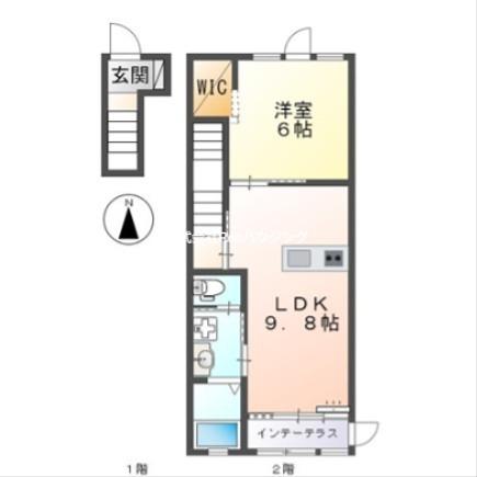 レーグル1番館(1LDK/2階)の間取り写真