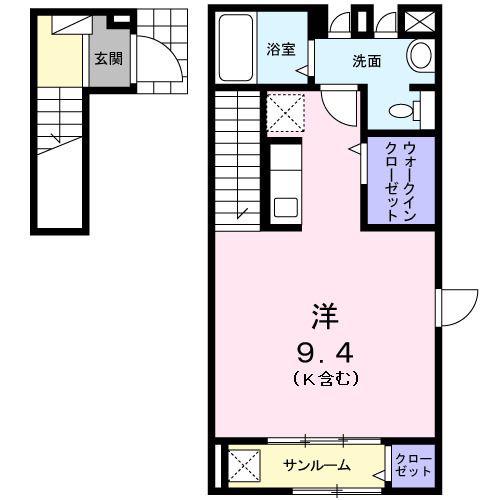 ル ソレイユ ルヴァン(ワンルーム/2階)の間取り写真