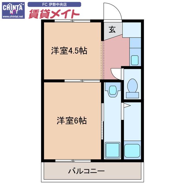 ヴィラナリー小俣 2号棟(2K/3階)の間取り写真