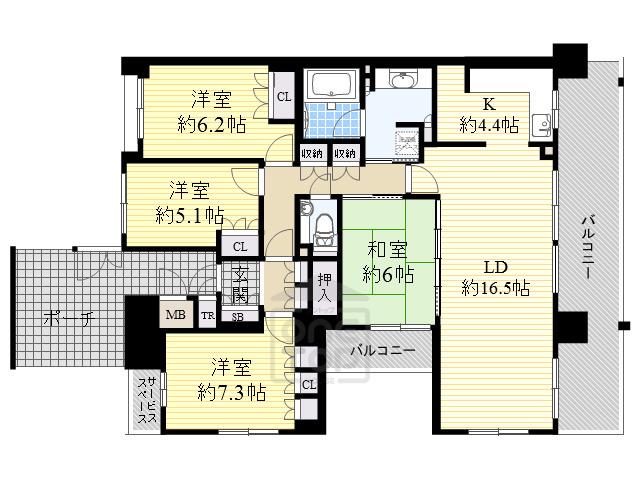 ジオ千里桃山台2番館(4LDK/13階)の間取り写真