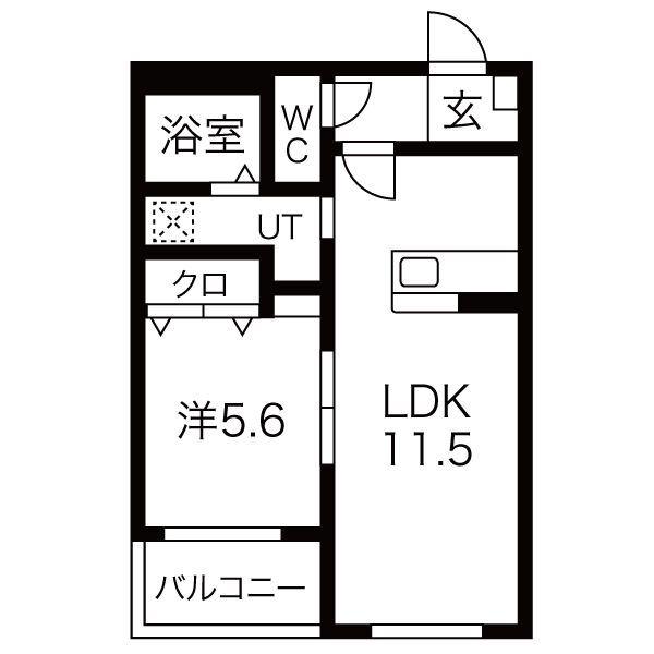 ハートフル21(1LDK/1階)の間取り写真