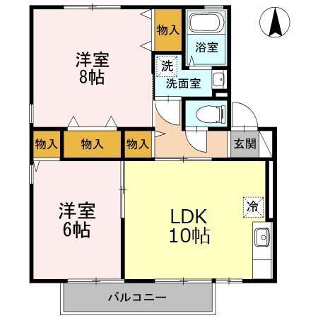 ベルジュ並柳D棟(2LDK/1階)の間取り写真