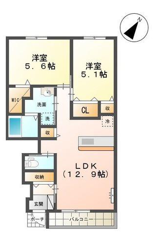 フェリーチェAI(2LDK/1階)の間取り写真