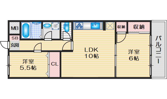 三浦マンション(2LDK/2階)の間取り写真