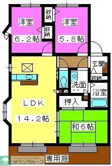 メロディハイツ横内 C棟(3LDK/1階)の間取り写真