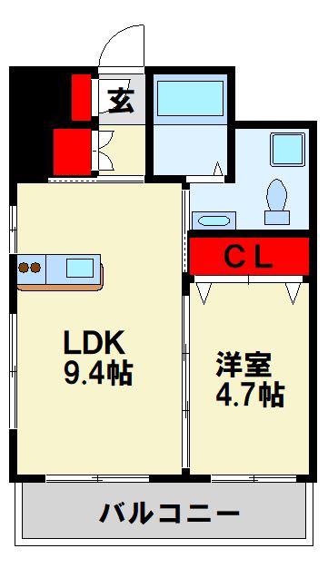 BASIC B.L.D.YAHATA(1LDK/7階)の間取り写真