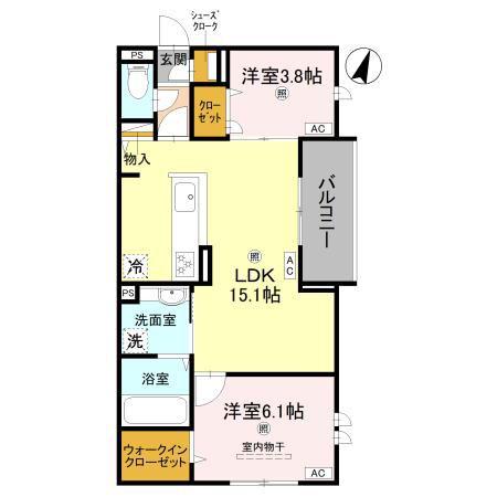 グランヴェールVII(2LDK/2階)の間取り写真