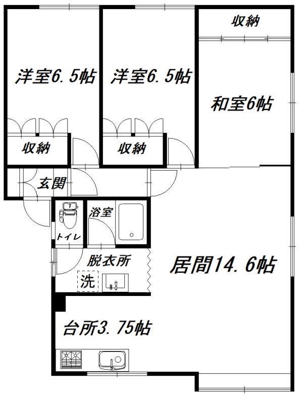 バンビーノ東4-3(3LDK/2階)の間取り写真