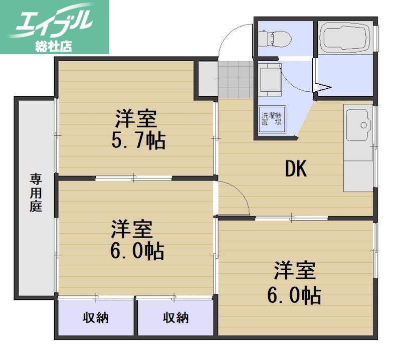 ラディッシュタウン撫川B(3DK/1階)の間取り写真