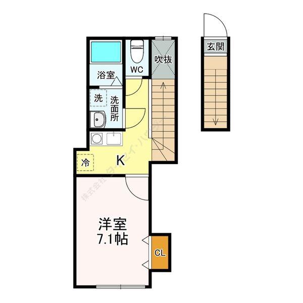 プリモクアルト(1K/2階)の間取り写真